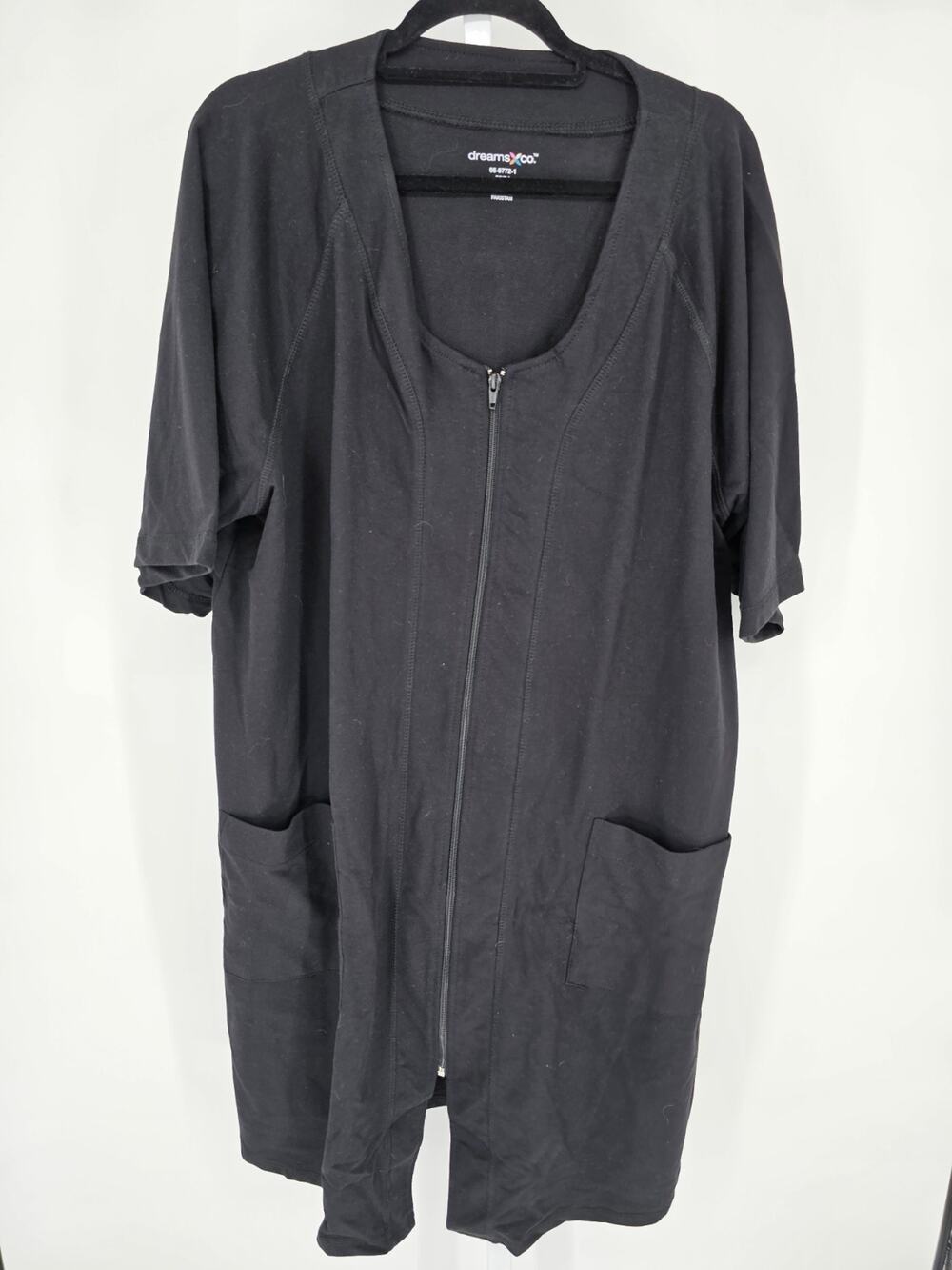 Dreams Co Womens Sz 1X Midi length Zip Up House Dress Black Short Sleeve